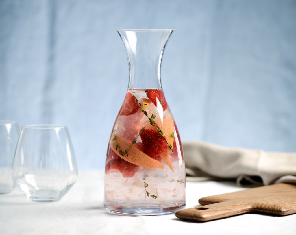 ProCook infusions: ginger, grapefruit,strawberry and thyme served in a ProCook Carafe