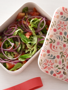 Healthy salad served in a ProCook Life's a Beach Bamboo Lunchbox