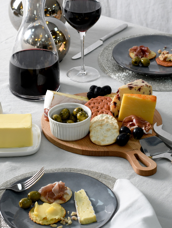 ProCook cheeseboard and wine glasses set up for Valentine's Day