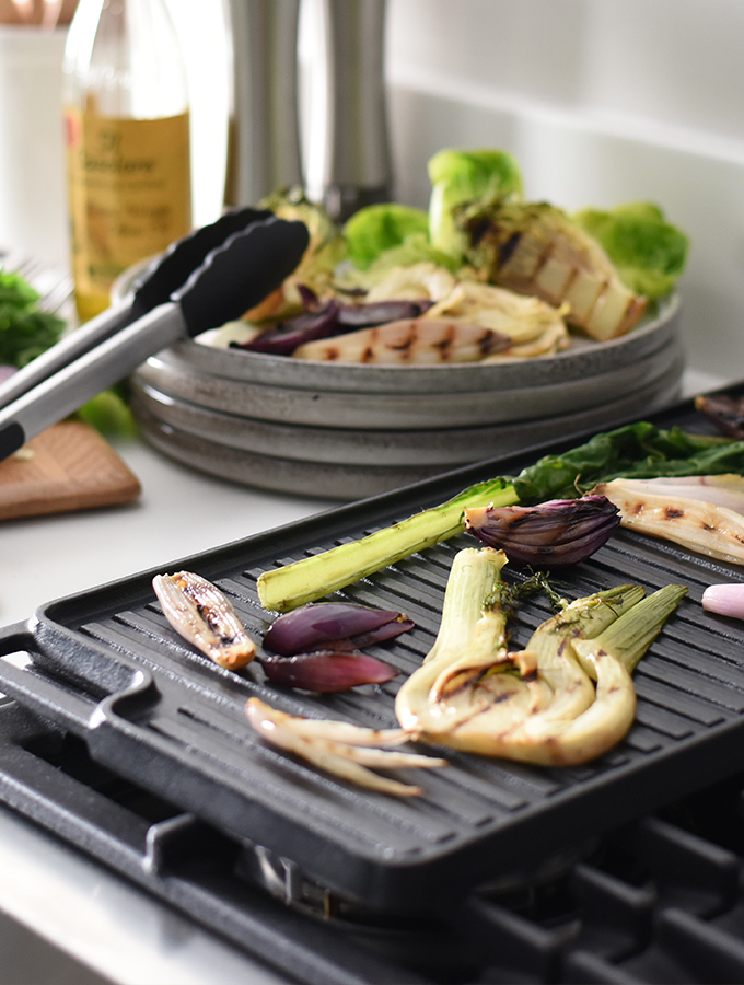 Vegetables grilling on a ProCook Cast Iron Reversible Griddle