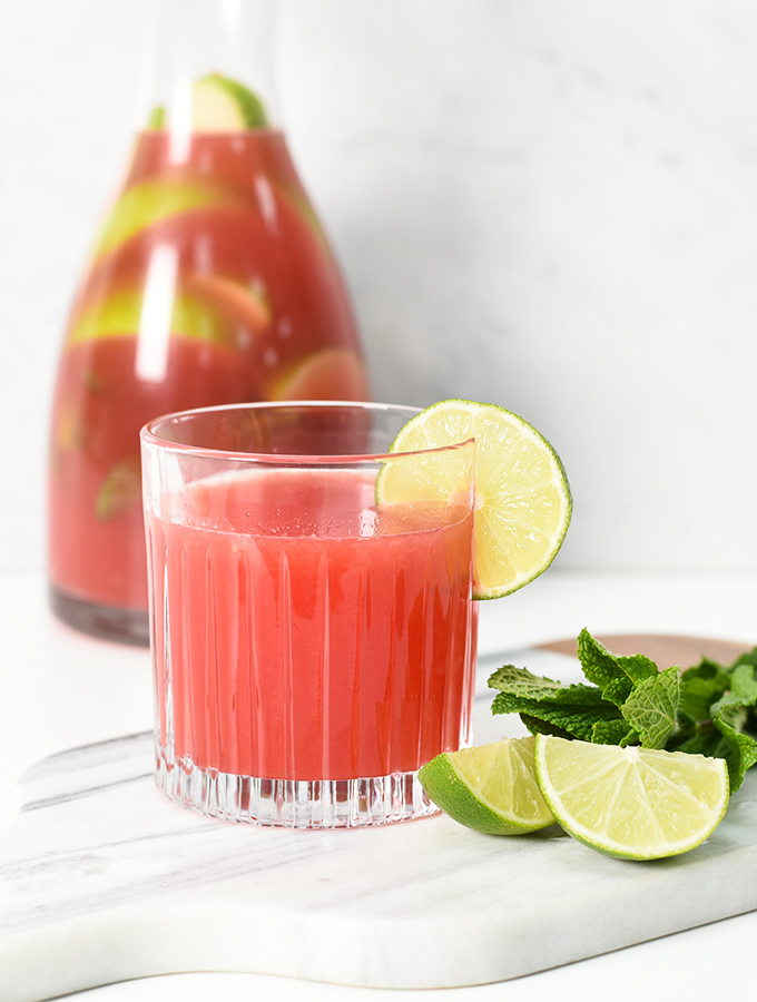 Watermelon sangria cocktail served in ProCook Carafe and Ribbed Glass